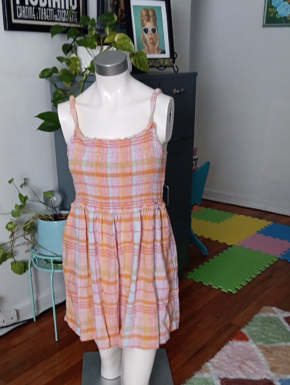 American Eagle Pastel Peachy Pink Madras Plaid Sundress